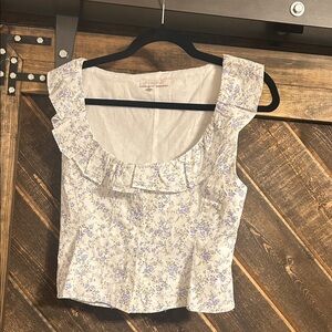 Olivaceous Floral Ruffle Blouse in Purple and Cream
